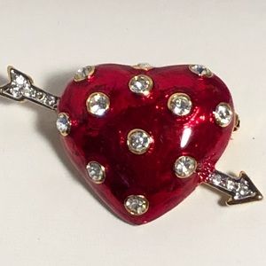 Red Goldtone Heart & Arrow with Crystals